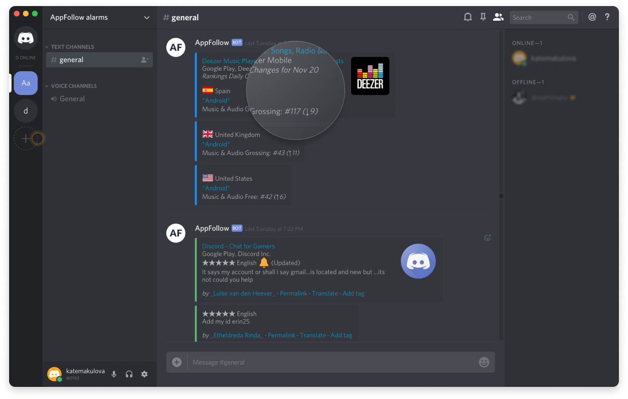 Receive critical analytics around game reviews<br> and search result positions in Discord