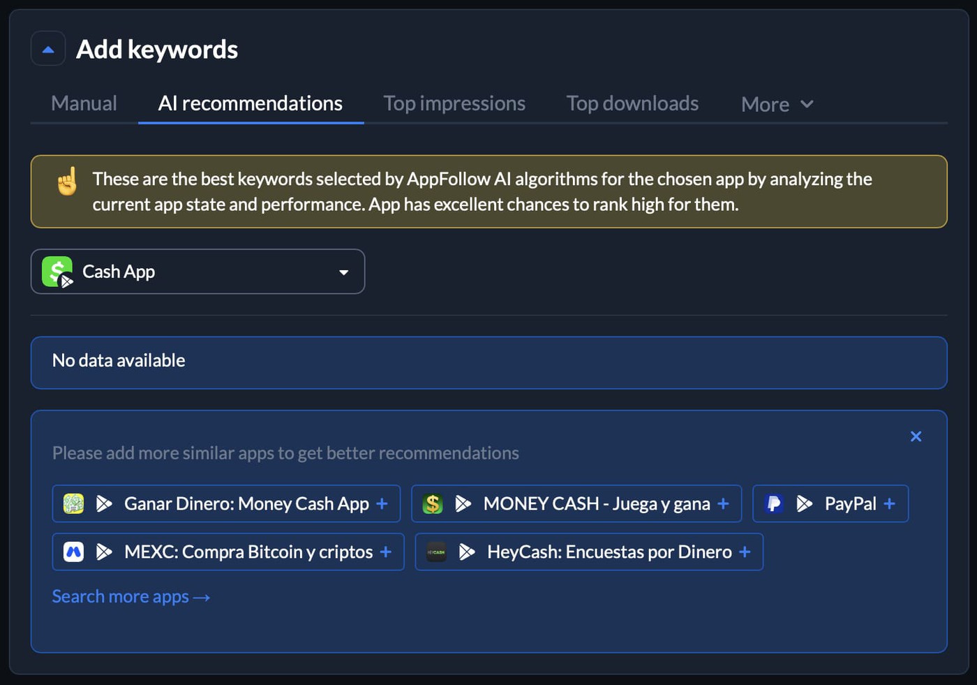 Ai keywords recommendations in AppFollow