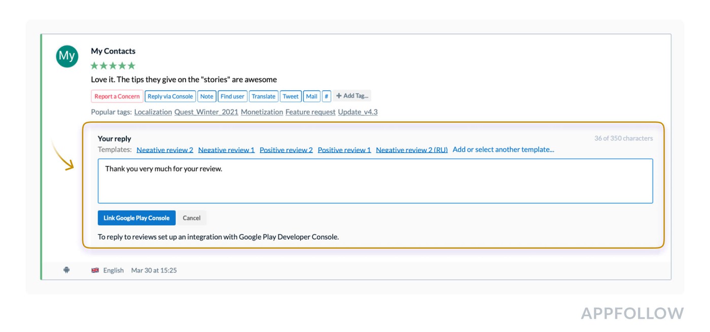 How to reply on Play Store comments: publishing