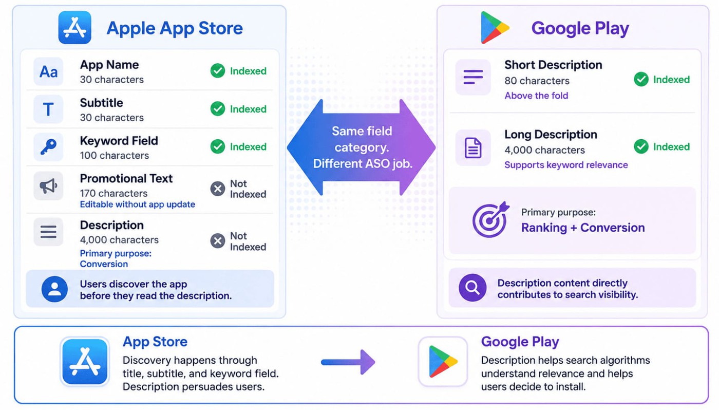 app store optimization description in play store and google play