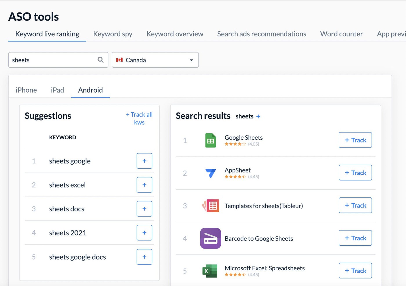 AppFollow's Keyword Live Ranking