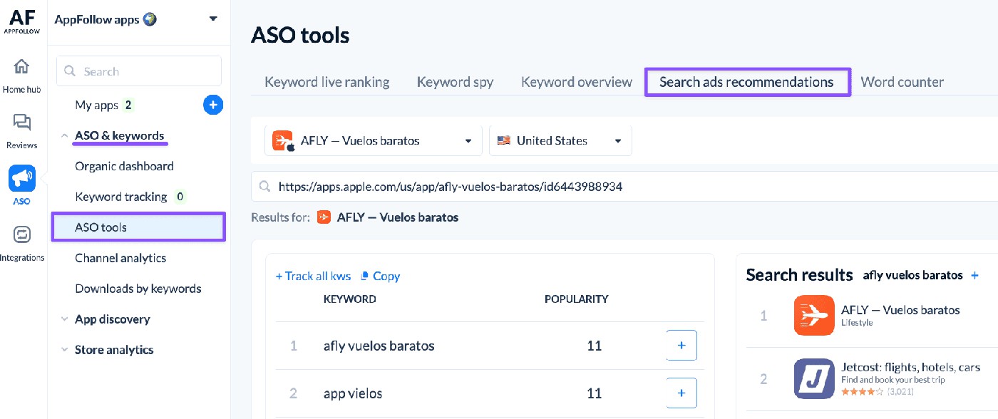 AppFollow's Search Ads Recommendations