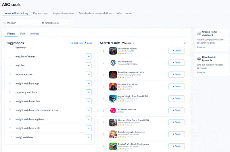 ASO keywords in Appfollow