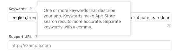 keywords fields in the App Store