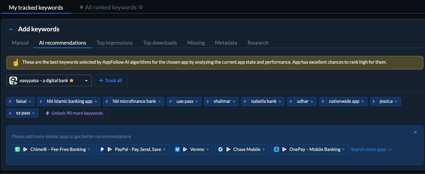 keyword research in Appfollow