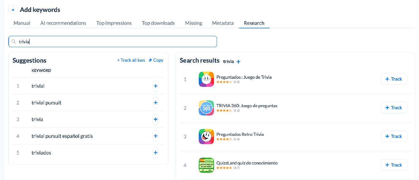Keywords research in Appfollow