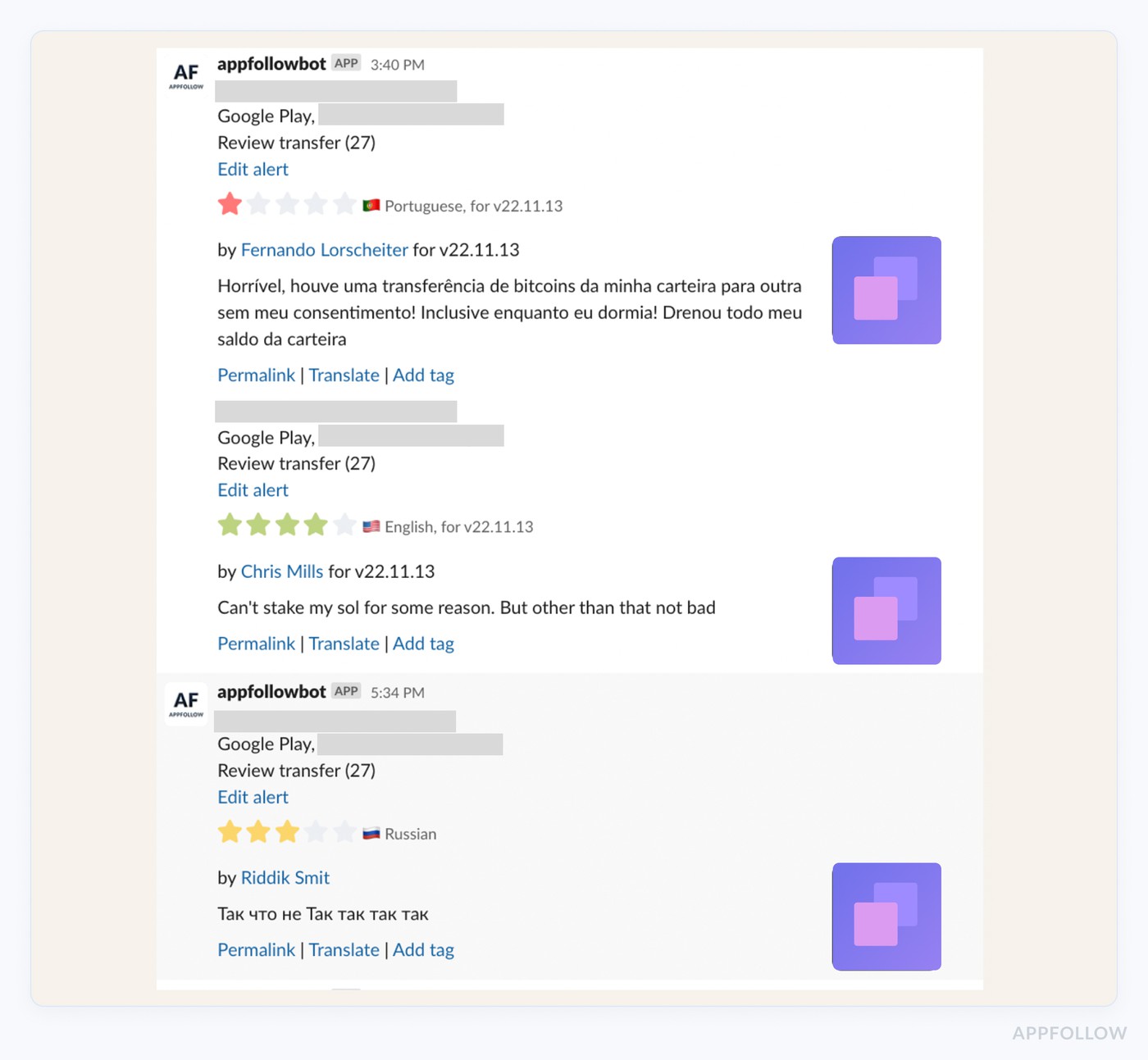 appfollow alerts for reviews